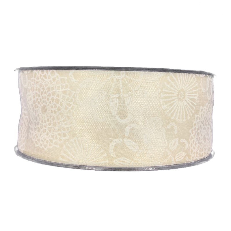 Stuha taftová LOLA CREAM krémová, transparentní 40mm x 20m A (9,- Kč/m)