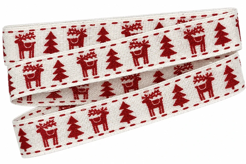  Vánoční stuha skládaná REINDEER červená 15mm x 2m (6,- Kč/m)