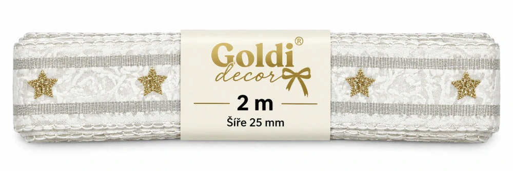 Vánoční stuha skládaná SNOW ROMANCE bílá 25mm x 2m (9,- Kč/m)