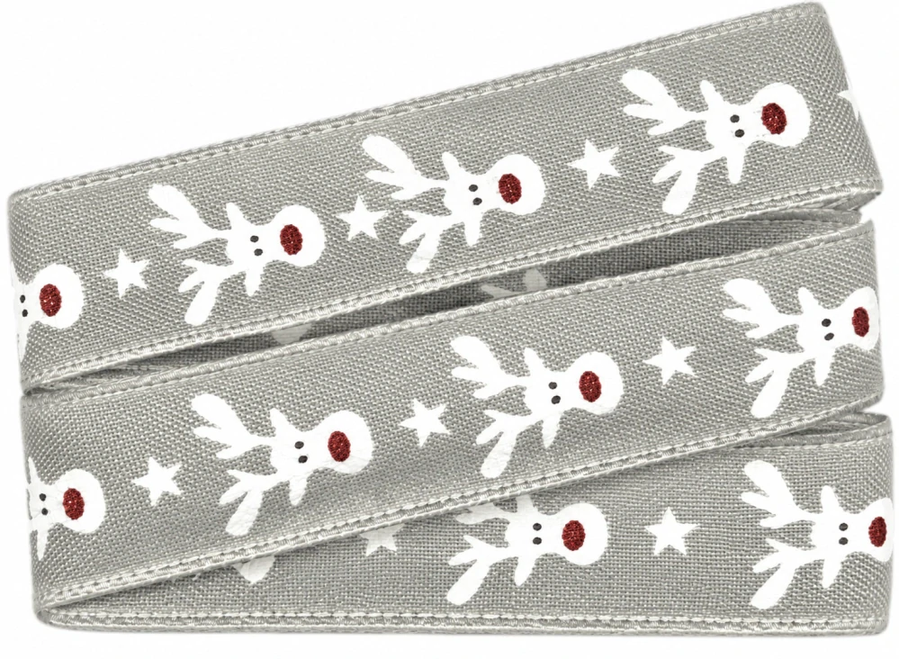 Vánoční stuha bavlněná HAPPY REINDEER pastelově šedá 25mm x 2m (8,50 Kč/m)