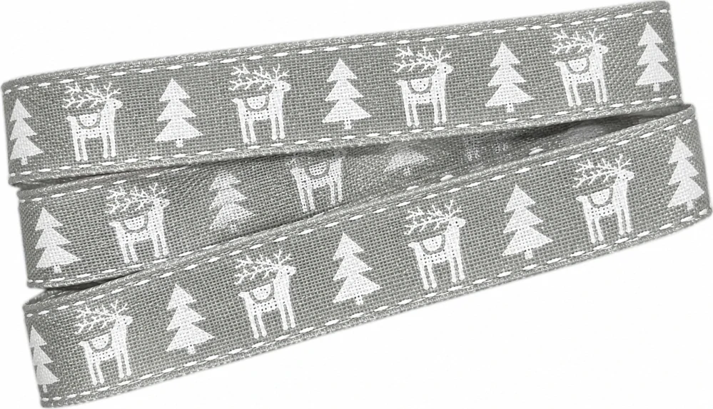 Vánoční stuha skládaná REINDEER pastelově šedá 15mm x 2m (5,- Kč/m)