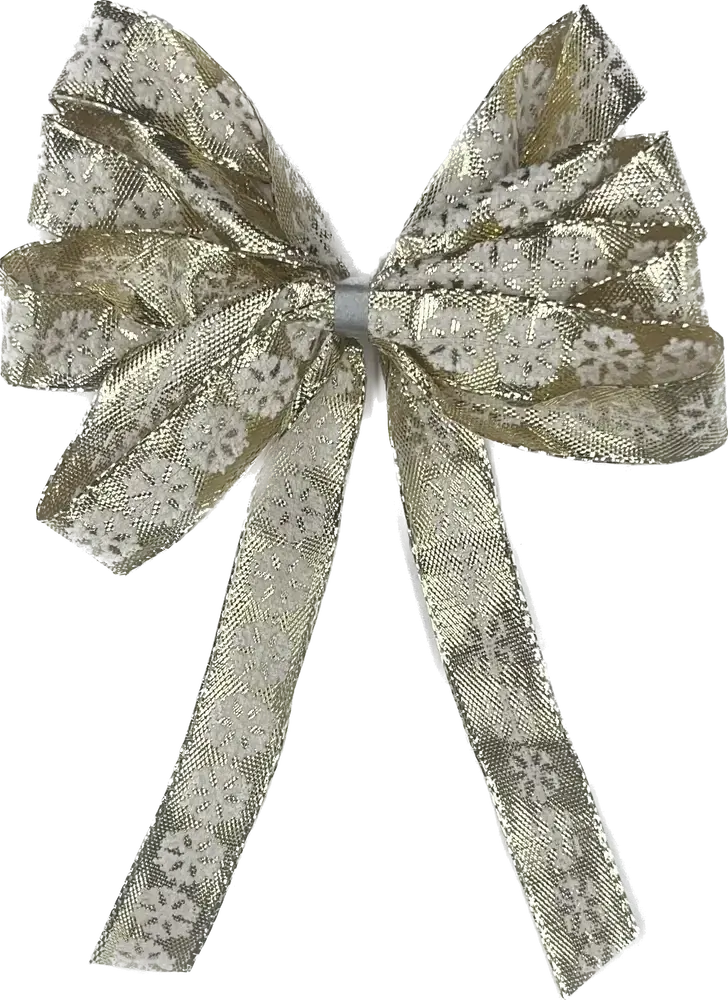 Vánoční stuha zlatá WHITE SNOWFLAKES GOLD lesklá 15mm x 2m (5,- Kč/m)