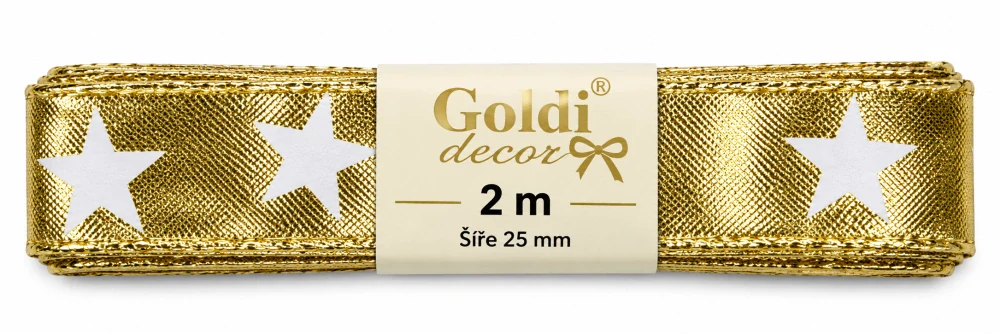 Vánoční stuha zlatá WHITE STAR GOLD lurexová 25mm x 2m (8,50 Kč/m)