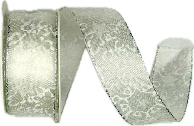 Vánoční stuha organzová SILVER SNOWFLAKES 25mm x 2m (11,-Kč/m)