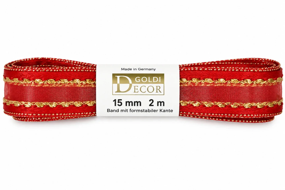 Stuha organza MONDAN RUBY RED červená 15mm x 2m (7,-Kč/m)