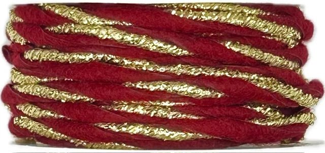 Classic Red Gold Twist 3 mm – Kroucený červený provázek se zlatým lurexem 3mm x 3m ( 5,- Kč/m)