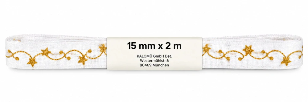 Vánoční látková stuha GOLD LINE 15mm x 2m (6,-Kč/m)