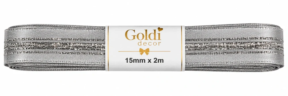 Vánoční stuha DIAMOND SILVER stříbrná saténová 15mm x 2m