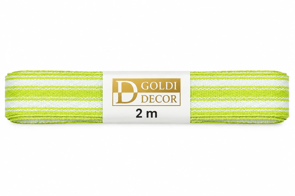 Stuha pruhovaná Color Stripes LIMONE zelená 15mm x 2m (5,- Kč/m)