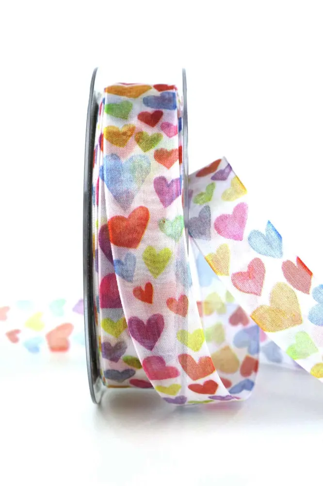 Stuha organzová CRAZY HEARTS 25mm x 2,5m (10,- Kč/m)