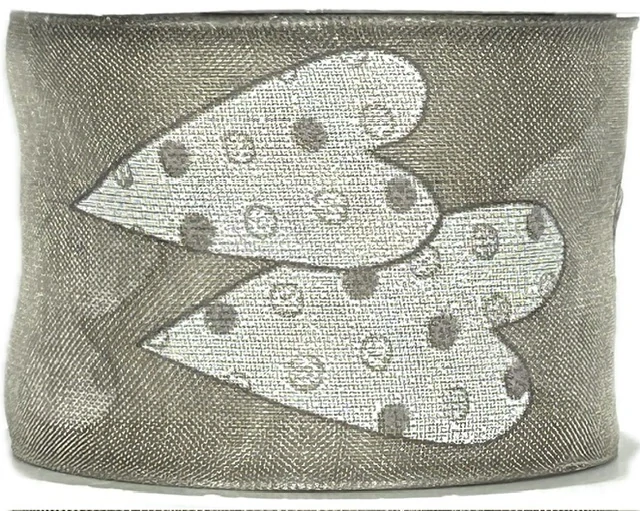 Stuha svatební, organzová TWO HEARTS granitová 40mm x 2m (15,-Kč/m)