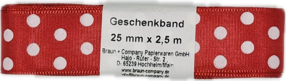 Stuha taftová HOT SPOT Cherry Red sytě červená 25mm x 2,5m ( 8,- Kč/m)