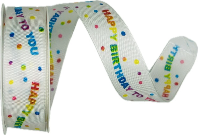 Stuha narozeninová Happy Birthday Rainbow Dots 25mm x 2m (12,-Kč/m)
