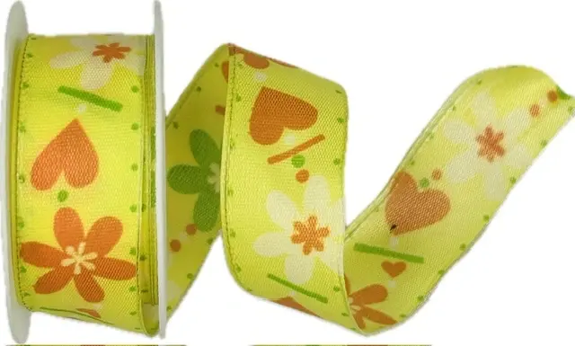 Stuha taftová SPRING BLOSSOM Fresh Meadow žlutá 25mm x 2m (10,-Kč/m)