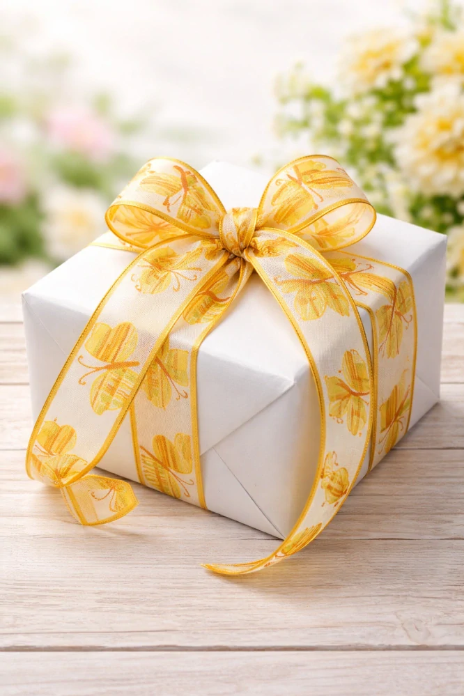 Stuha taftová SPRING BUTTERFLY Honey Gold oranžová  25mm x 2m