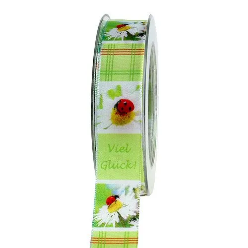 Stuha taftová Ladybird Meadow hráškově zelená 25mm x 3m (5,- Kč/m)