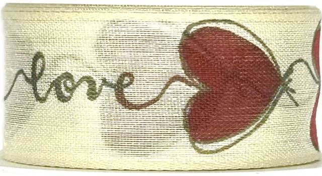 Bavlněná stuha LOVE BALLOON červená – srdce s nápisem, romantická  25mm x 2m