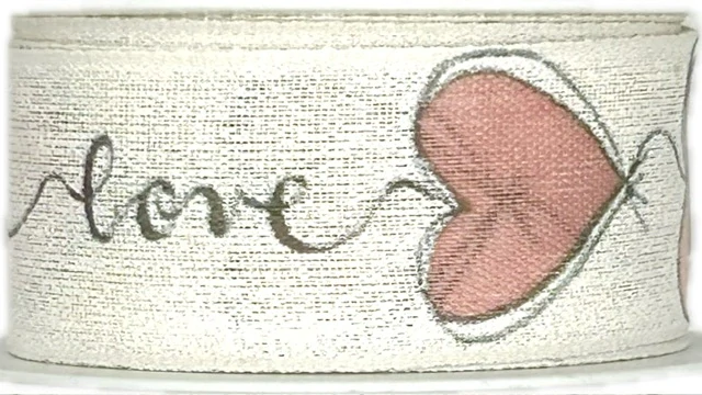 Bavlněná stuha LOVE BALLOON červená – srdce s nápisem, romantická  25mm x 2m