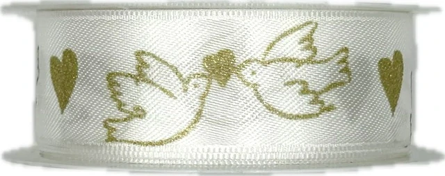 Saténová stuha Wedding Birds – bílá 25mm x 2m