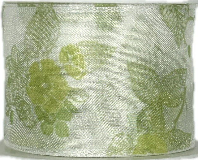 Stuha taftová FLOWER BREEZE WHITE průsvitná 40mm x 2m (15,-Kč/m)