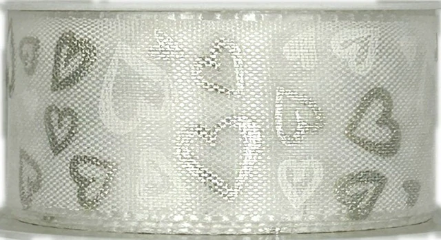 Taftová stuha SILVER HEARTS – bílá 25mm x 2m