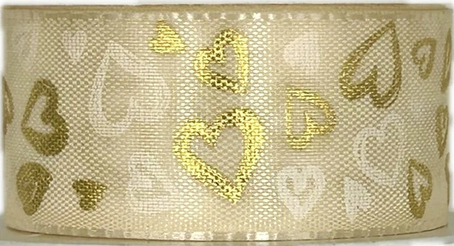 Taftová stuha GOLDEN HEARTS – krémová 25mm x 2m