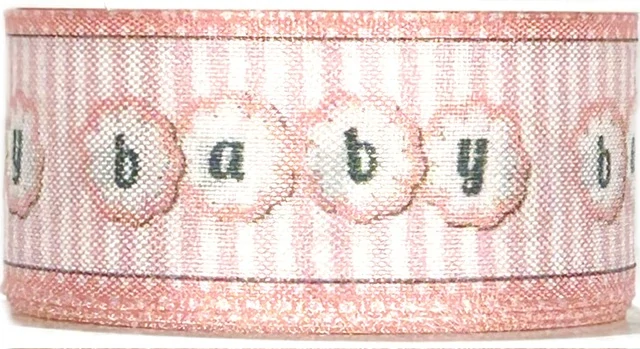 Stuha taftová HELLO BABY růžová 25mm x 2 m