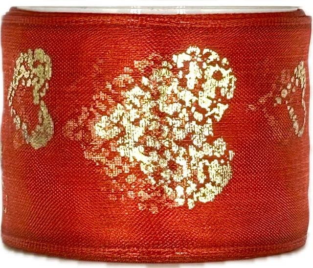 Stuha svatební organzová HEART OF GOLD RED červená 40mm x 2m (16,-Kč/m) 