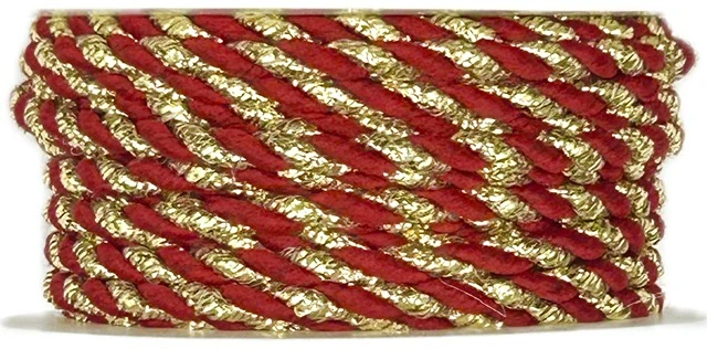 Provázek kroucený TwistCord Royal Red & Gold zlato - červený 3 mm x 3 m (6,- Kč/m)