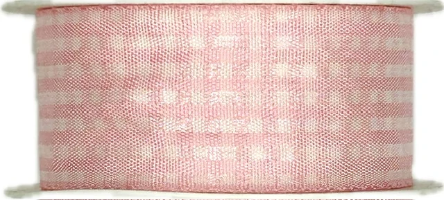 Stuha taftová VICHY KARO PINK 25mm x 2m (10,-Kč/m)