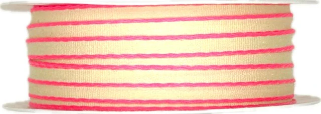 Taftová stuha béžová s neon růžovým lemem Neon Breeze 5mm x 5m ( 2,- Kč/m)