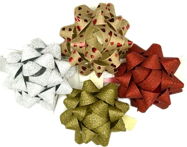 Rozeta dárková GLAMOUR červená glitrová 5cm