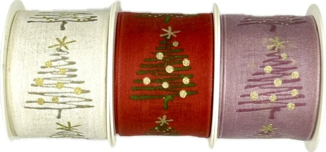 Stuha vánoční PINK TREES pastelově růžová 40mm x 2m (13,-Kč/m)