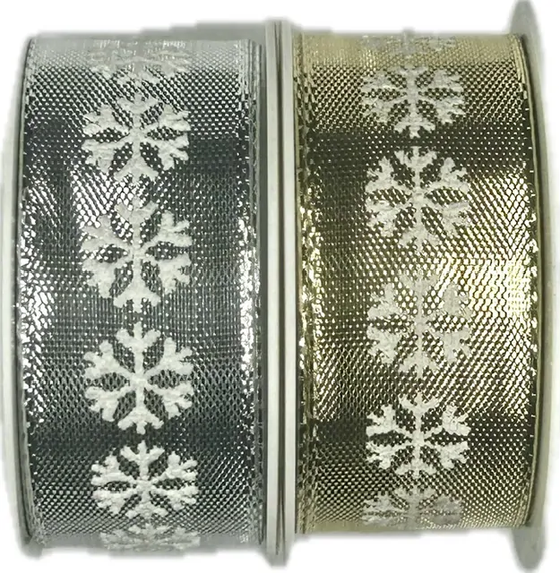 Stuha lurexová stříbrná WHITE SNOWFLAKES SILVER 25mm x 2m (13,-Kč/m)