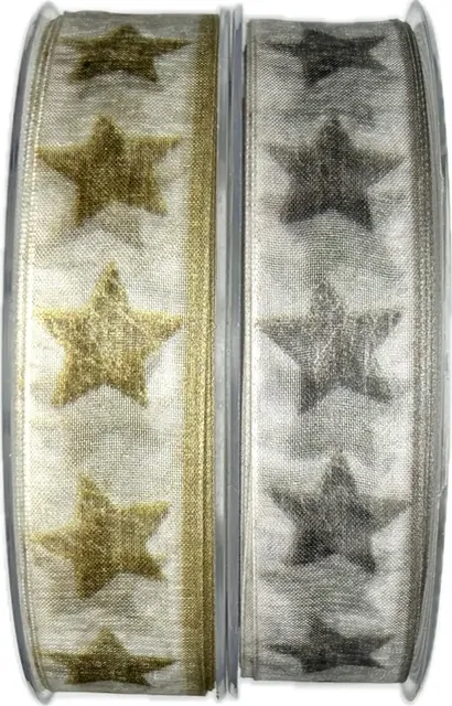 Vánoční stuha organzová GRANIT STAR 25mm x 20m (5,-Kč/m)