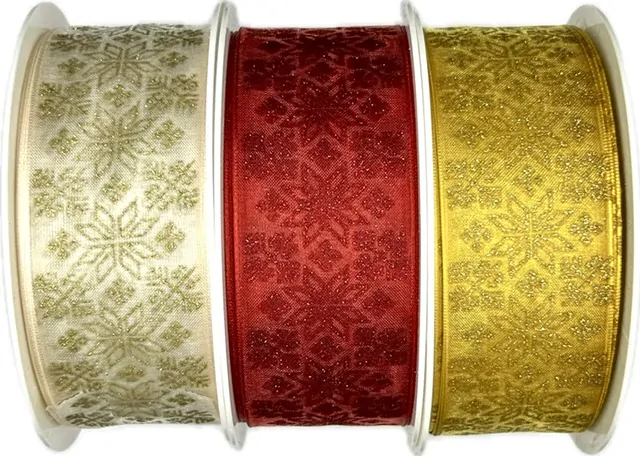 Vánoční stuha organzová GLAMOUR STARS krémová 40mm x 20m (9,90Kč/m)