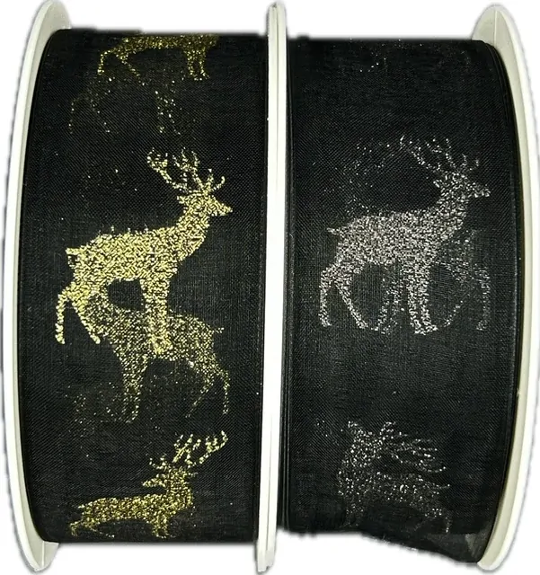 Vánoční stuha organzová ORGANDY DEER GOLD 40mm x 20m (10,-Kč/m)