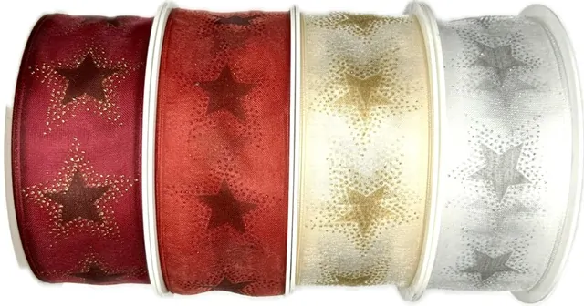 Vánoční stuha organzová ORGANDY STARDUST RED červená 40mm x 2m (14,-Kč/m) 