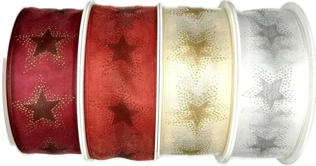 Vánoční stuha organzová ORGANDY STARDUST bordó 40mm x 20m A (9,-Kč/m)