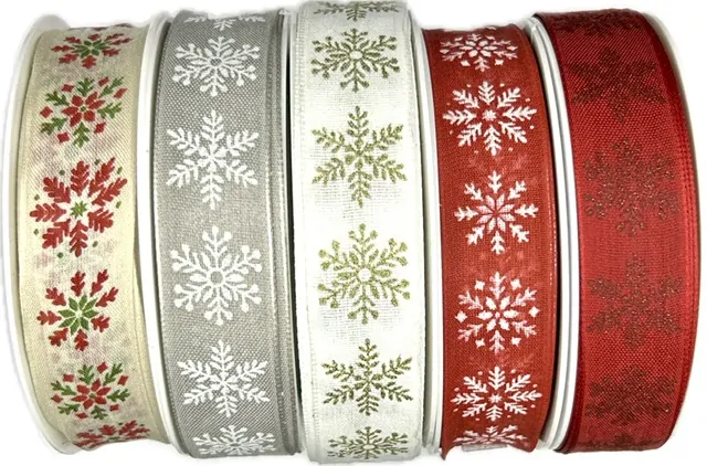 Stuha vánoční SNOWFLAKES stříbrná 25mm x 20m ( 8,-Kč/m)