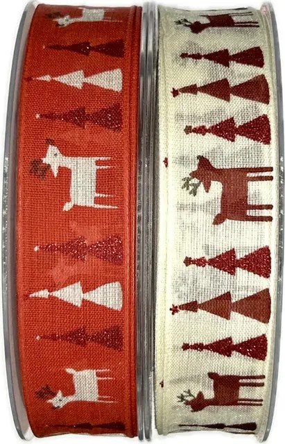 Stuha vánoční SANTA'S GARDEN CREME 25mm x 20m (9,-Kč/m)