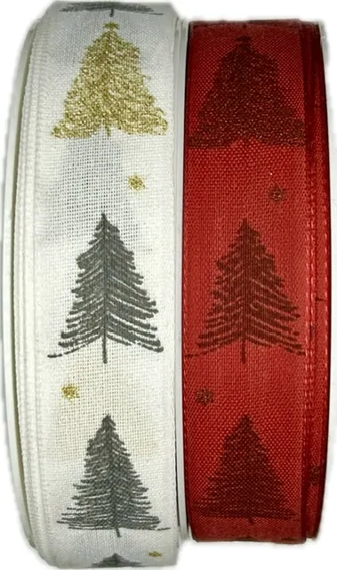 Stuha vánoční bavlněná BLACK AND GOLD TREES 25mm x 20m (8,-Kč/m)