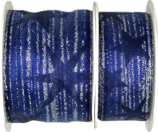 Vánoční stuha organzová BLUE STARS 40mm x 2m (14,-Kč/m)