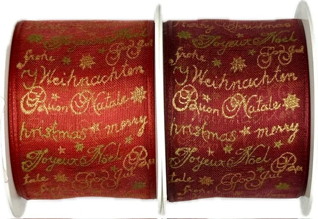 Stuha vánoční organzová CHRISTMAS FONT RED červená 40mm x 2m (15,-Kč/m)