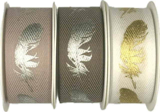 Stuha bavlněná FEATHER GOLD bílá 25mm x 2m (8,-Kč/m)