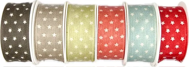 Stuha vánoční bavlněná TINY STARS GREEN pastelově zelená 25mm x 2m(9,-Kč/m)