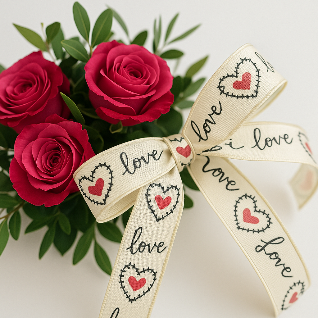 Bavlněná stuha Love & Hearts – krémová 25mm x 20m