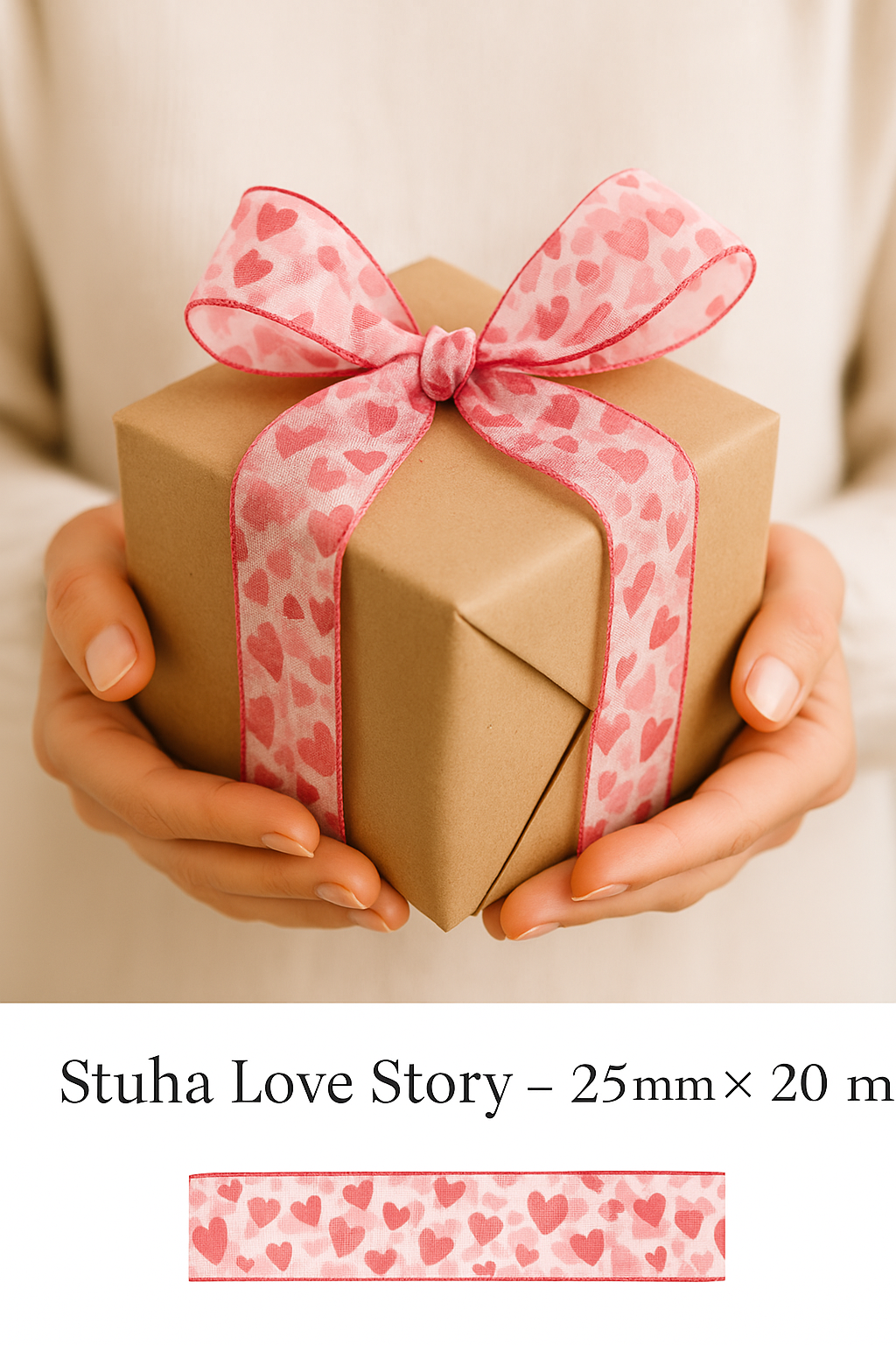 Bavlněná stuha Love Story – růžová 25mm x 20m