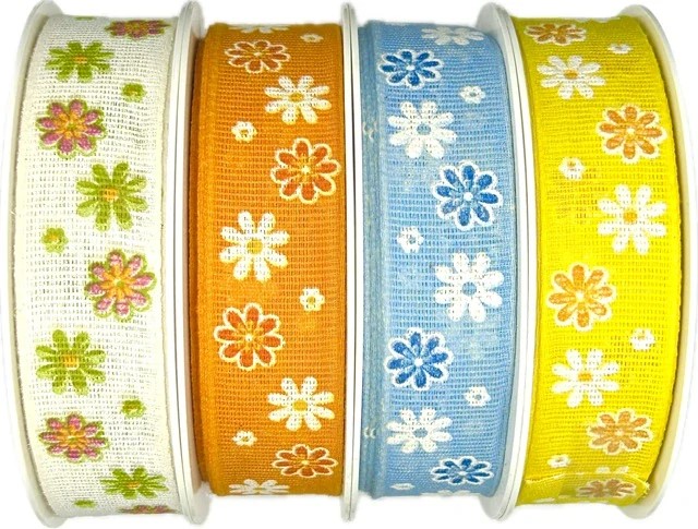 Stuha látková jarní  FIORI DI PRIMAVERA BIANCO bílá A 25mm x 20m (7,-Kč/m)