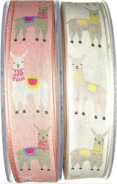 Stuha dětská narozeninová HAPPY LAMA krémová A 25mm x 20m (6,-Kč/m)